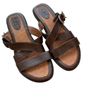 Born B.O.C. Brown Faux Leather Comfort Strappy Slides Size 8M